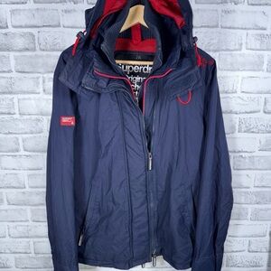 SUPERDRY Windcheater Jacket Navy Blue Red Nylon Mens L